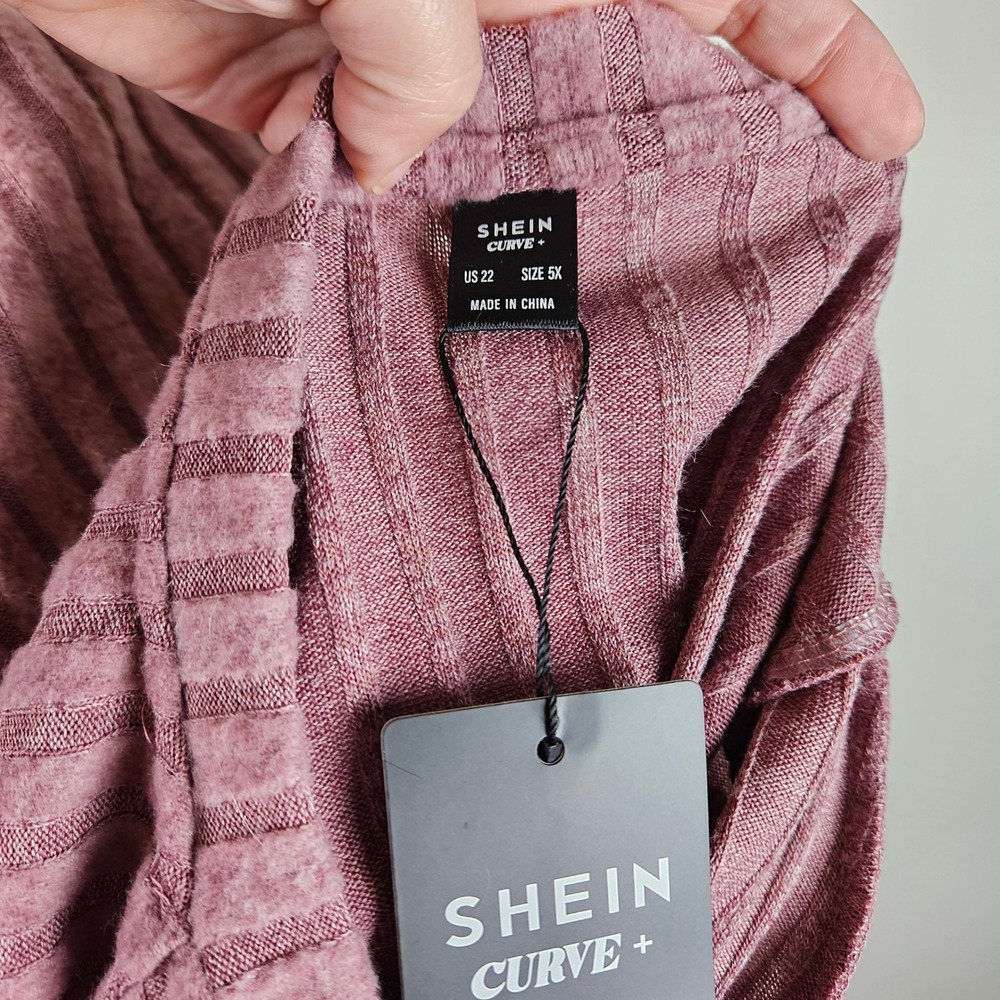 Shein Curve+ Womens 5X V Neck Ribbed Knit Long Sleeve‎ Pullover Top Pink Mauve - Picture 5 of 10
